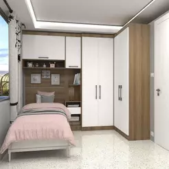 Quarto Canto Solteiro Guarda-roupas Cabeceira Mesa Avelã.