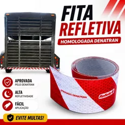 Faixa Fita Refletiva Vermelha/Branca para Carretinha (não serve para Caminhão) Homologada Denatran | Evite Multas