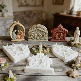 Molde De Silicone Para Presépio , Moldes De Alívio Da Sagrada Família De Natal Gesso , Cimento , Resina E Decoração Reli