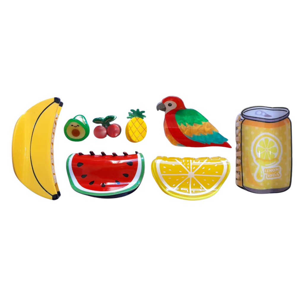 Kit Prendedor Cabelo Presilha Frutas Arara Refrigerante Moda Brasil Copa do Mundo 2026