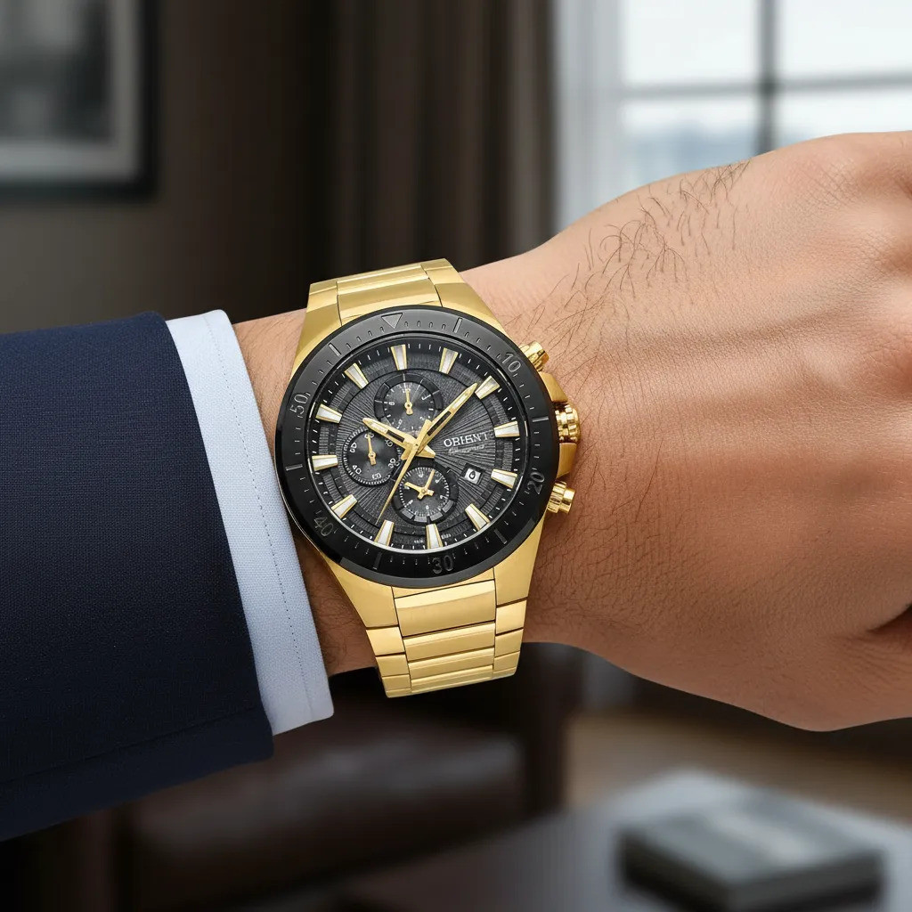 Relógio Orient Masculino Dourado Cronógrafo Mgssc049 P1kx Dourado Preto