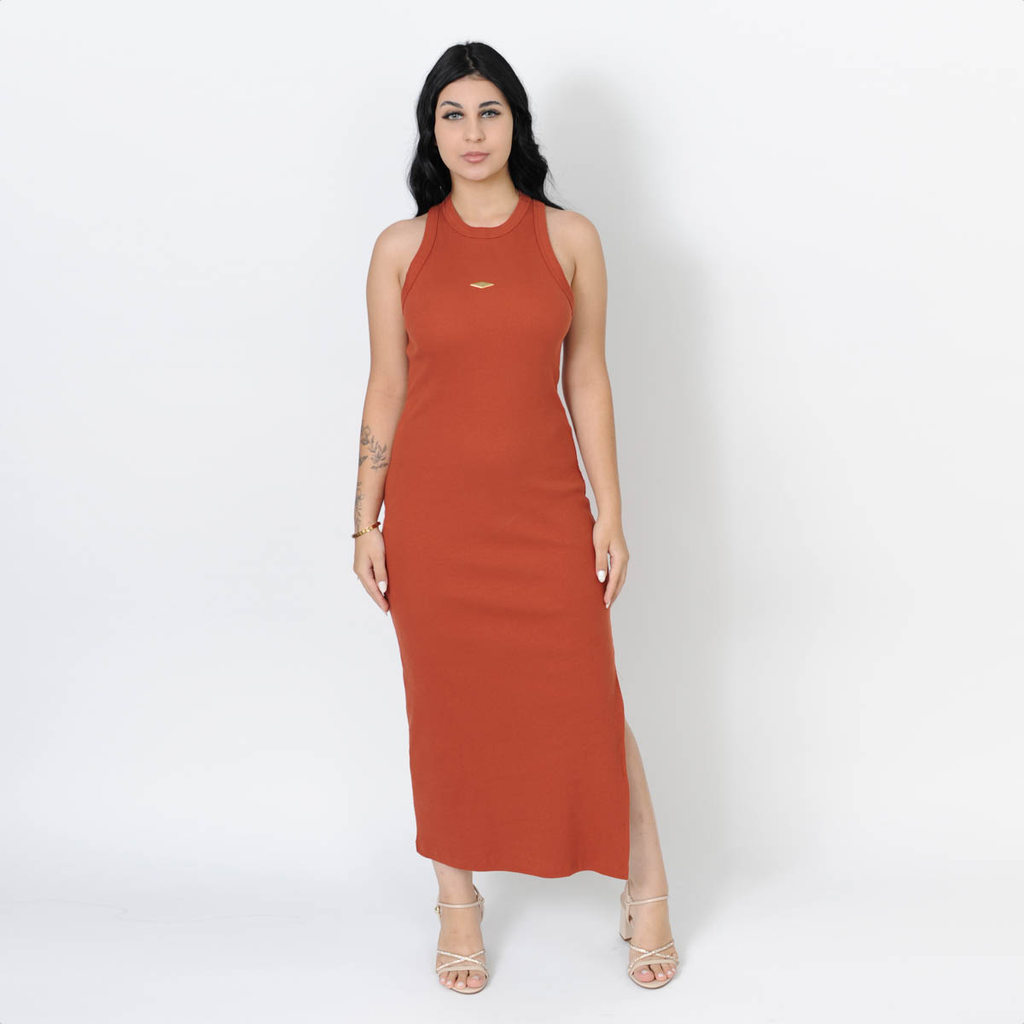 Vestido Colcci Premium Canelado Midi Terracota - Feminino