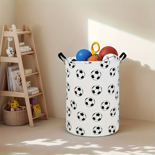 Cesto de Armazenamento Grande para Futebol com Padrão de Bola de Futebol (Ideal para Quarto), Cesto de Roupa Suja Redond