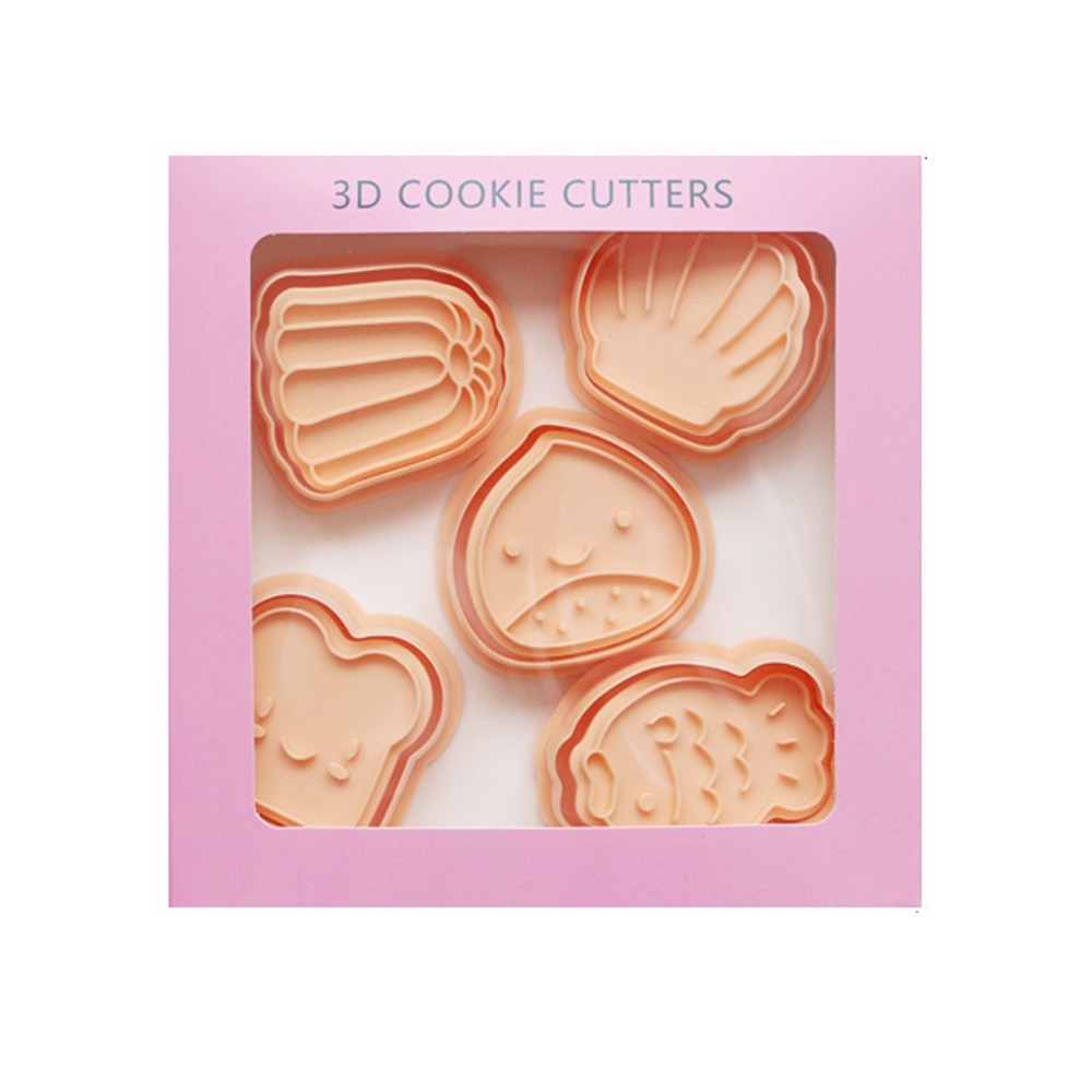 5 Pçs/Set Cortador De Biscoitos Selo Em Forma De Concha Madeleine Peixe Castanha Torrada Padrão Conjunto De Molde De Bis
