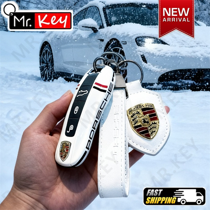 [Mr.Key] Capa para Chave com Listras de Corrida Le Mans para Porsche Boxster Cayman Panamera Cayenne Macan 718/911 Tayca