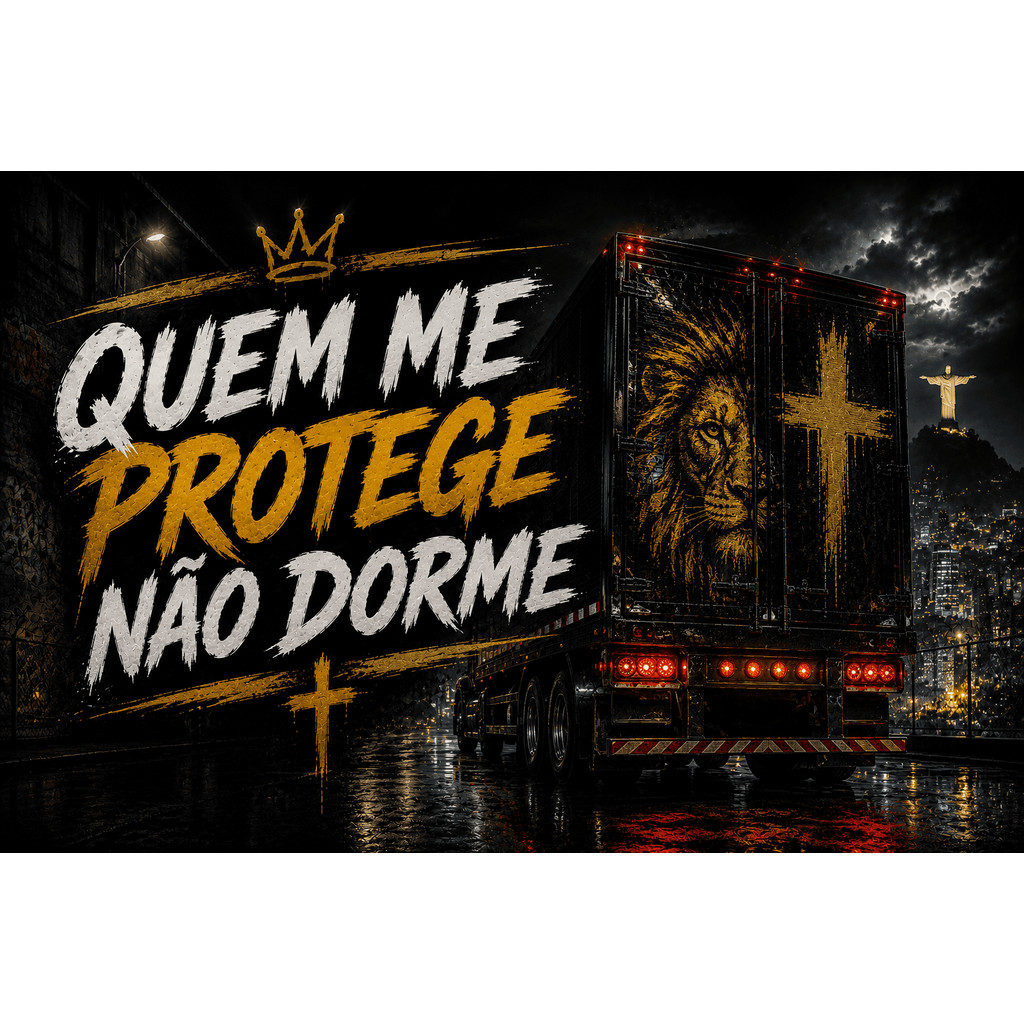 BANDEIRA PARA CAMINHÃO CARRO MOTO FURGÃO BAU 90X65 LONA 4 ILHÓIS QUEM ME PROTEGE NÃO DORME