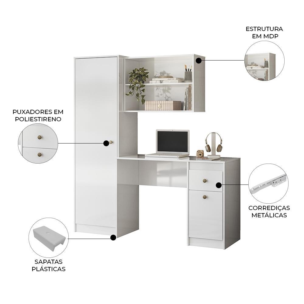Mesa Escrivaninha 162cm Bancada de Estudo Colmar Branco Z17 - Mpozenato — imagem 2 de 2