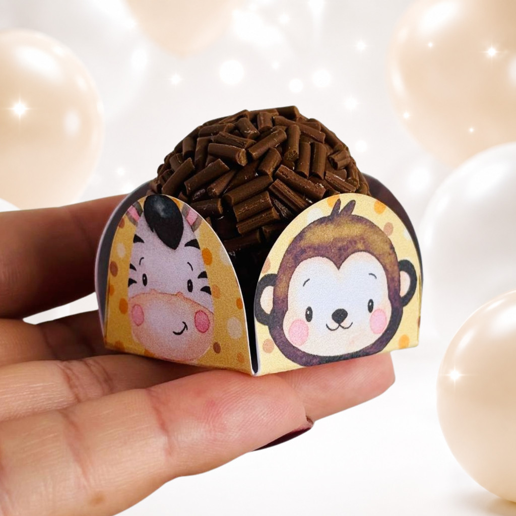 Kit 50 Forminhas Safari Doce Brigadeiro Personalizada 4 Pétalas Aniversário Festa Infantil Lembrancinha