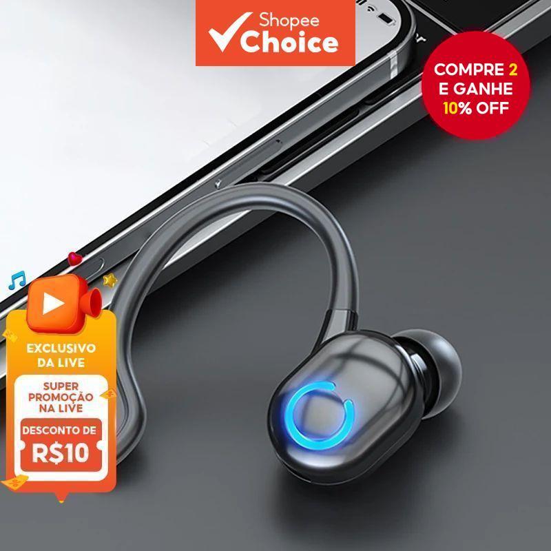 Fones de ouvido Bluetooth sem fio para esportes, corrida, mono, HiFi estéreo com redução de ruído.