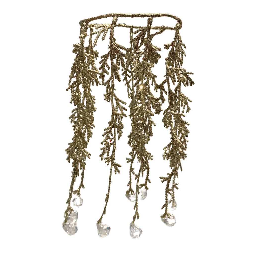 Pendente Natalino Dourado Cristais Decoração Enfeite Árvore 30cm Pendurar Adorno Luxo
