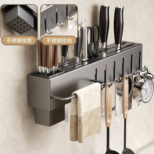 Suporte Organizador Utensilios Cozinha 6 Ganchos Escorredor e Prateleira Porta Talheres Utensílios de Cozinha