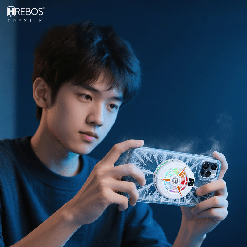 Cooler para Celular Magnético Hrebos NeoFreeze RGB | Resfriamento Ativo Tipo-C 3A