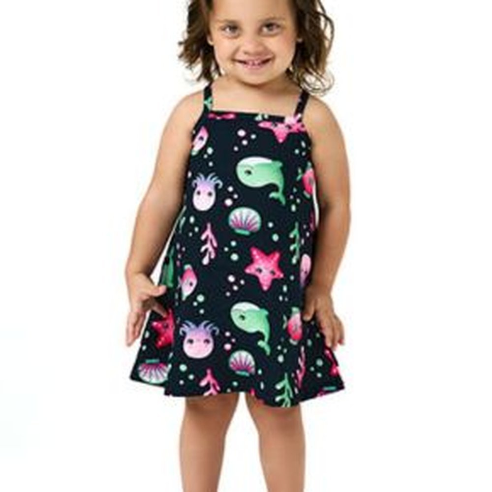 Vestido Infantil Menina Com Alça Estampado Fundo Do Mar Kyly em Oferta na Shopee