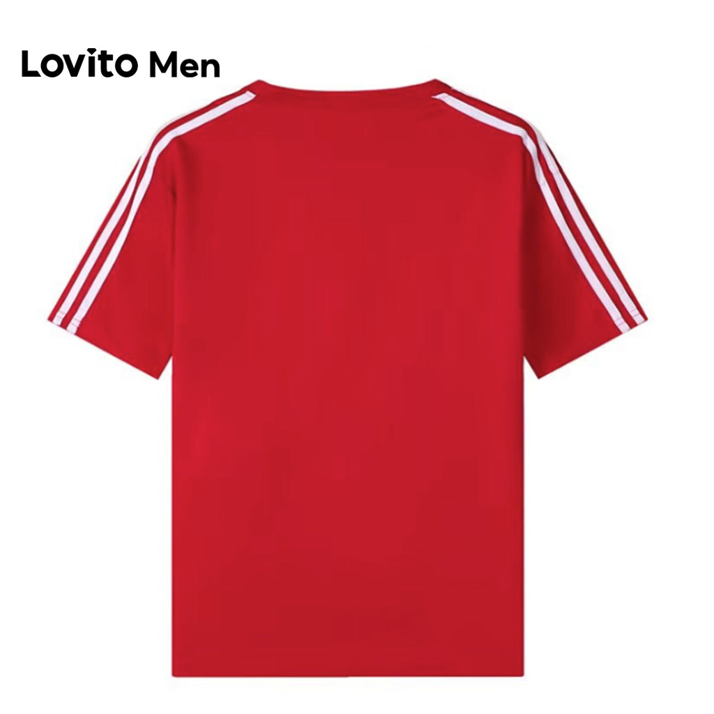 Detalhes do Lovito Men Camiseta Casual com Listras Laterais Primavera/verão Camiseta Preta para homens LNE127047
