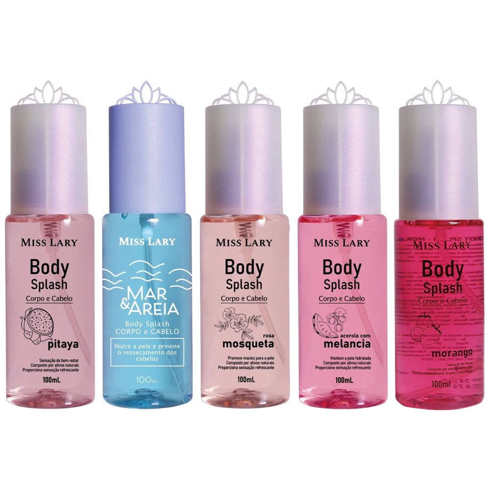 Body Splash Miss Lary 100ml-Com Extratos Naturais-Morango , Mar & Areia , Rosa Mesquita , Pitaya ou Acerola Melancia