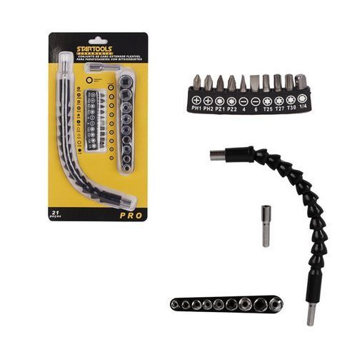 Kit Cabo Extensor Flexível Para Parafusadeira - 21 Peças