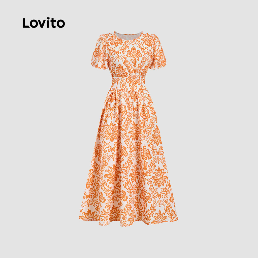 Detalhes do Lovito Vestido Laranja com Zíper para Mulheres Casual primavera/verão LBL30254