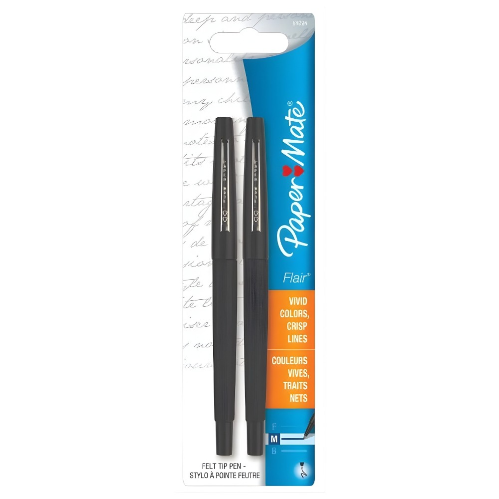 Caneta Hidrográfica Paper Mate Flair Medium 0.7mm Preto Blister 2 Un em Oferta na Shopee