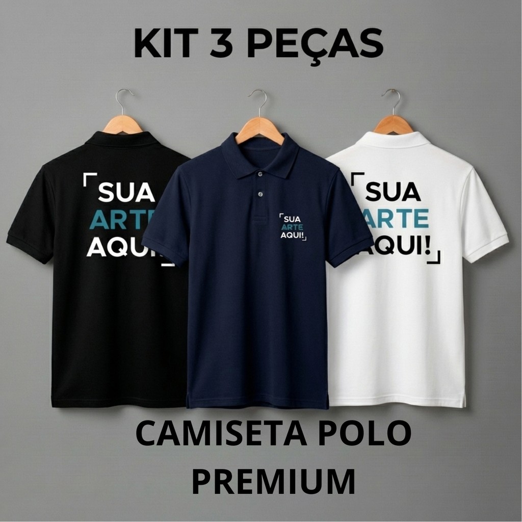 Kit 3 Camisa Polo Piquet Personalizada Unissex Premium em Oferta na Shopee