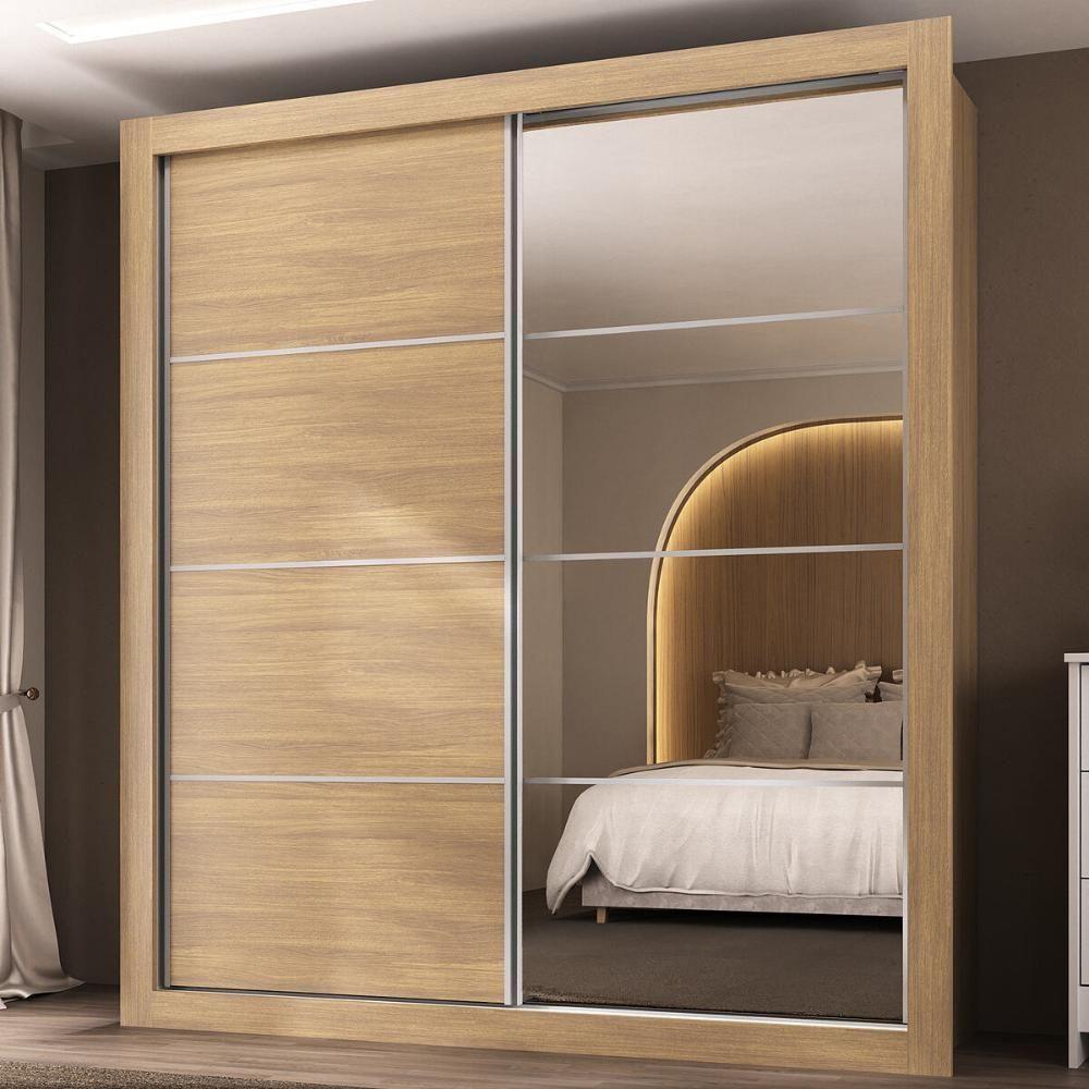 Guarda-roupas Casal Com Espelho 2 Portas De Correr 4 Gavetas Dallas Multimóveis Mp4314 Madeirado Madeirado em Oferta na Shopee