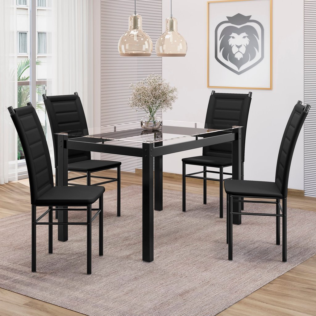 Conjunto Sala de Jantar Mesa Tampo de Vidro 80x120cm 4 Cadeiras Ivete Espresso Móveis Preto 120