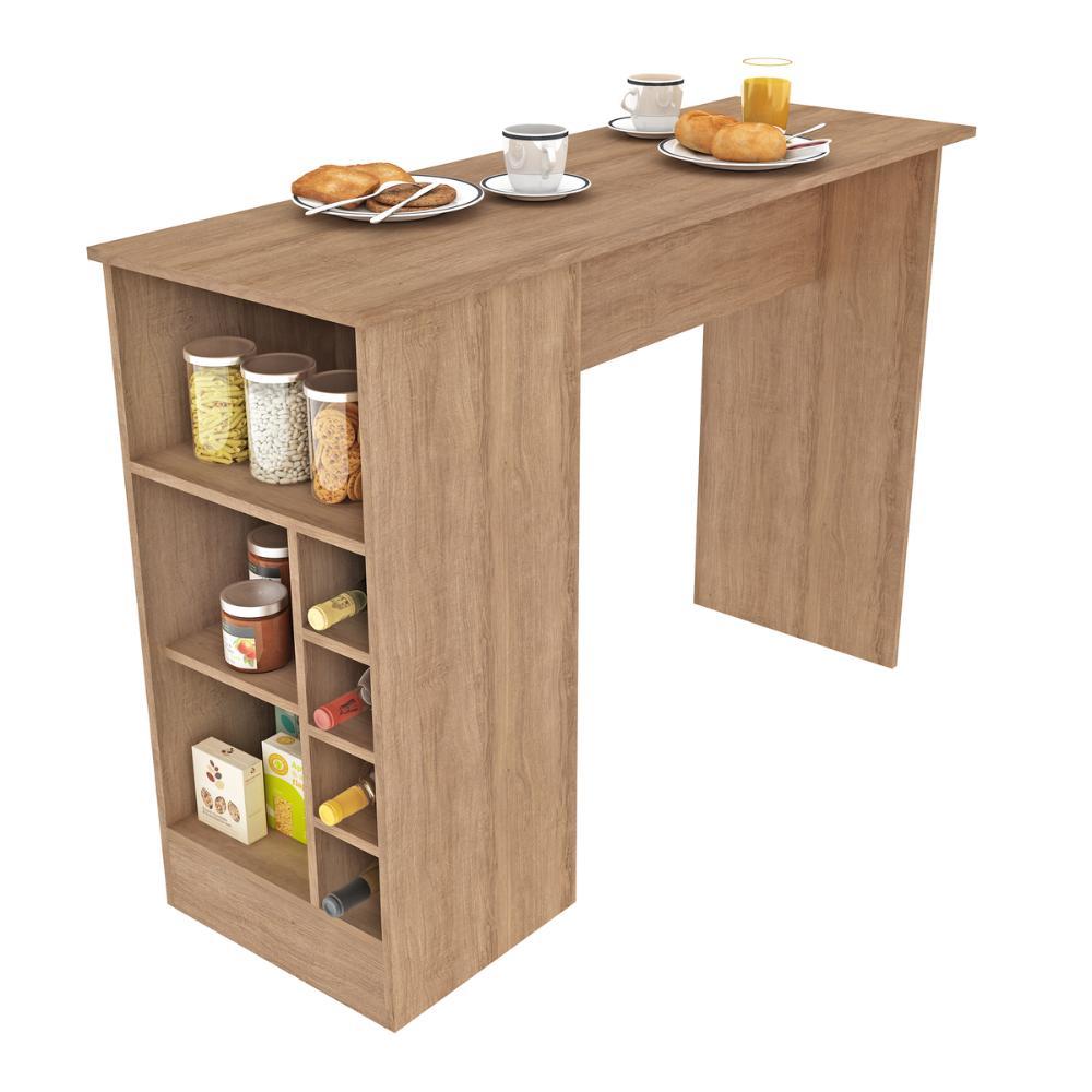 Bancada Alta de Cozinha 1 Porta com Adega 4 Compartimentos cor Mel MDP 136cm - Fellicci