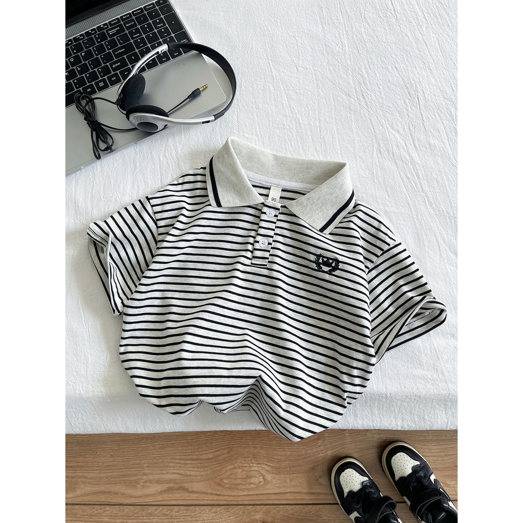 Meninos camiseta de manga curta verão crianças bordado listrado camisa Polo estilo fino bebê puro algodão topo meninos m