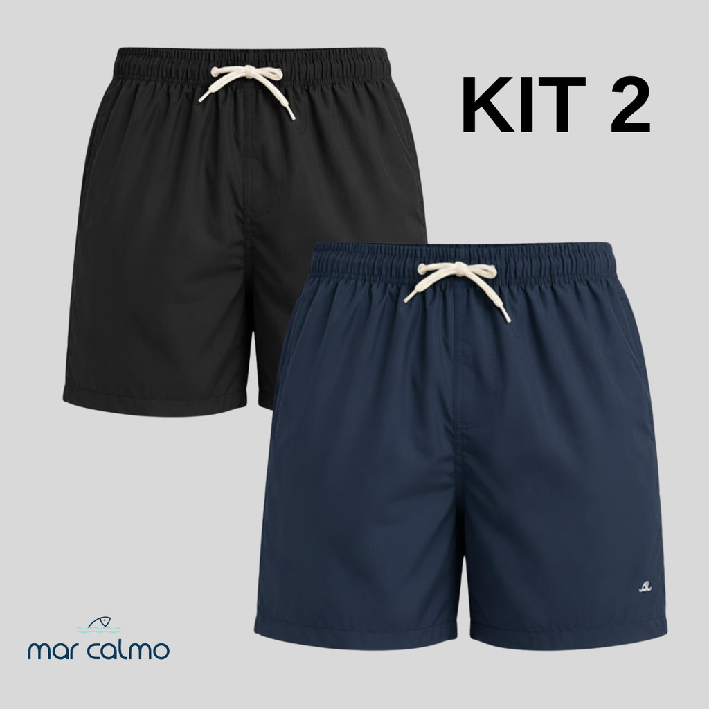 Kit 2 short masculino tactel mauricinho 3 bolsos elastano  cadarço cru premium academia corrida caminhada praia surf