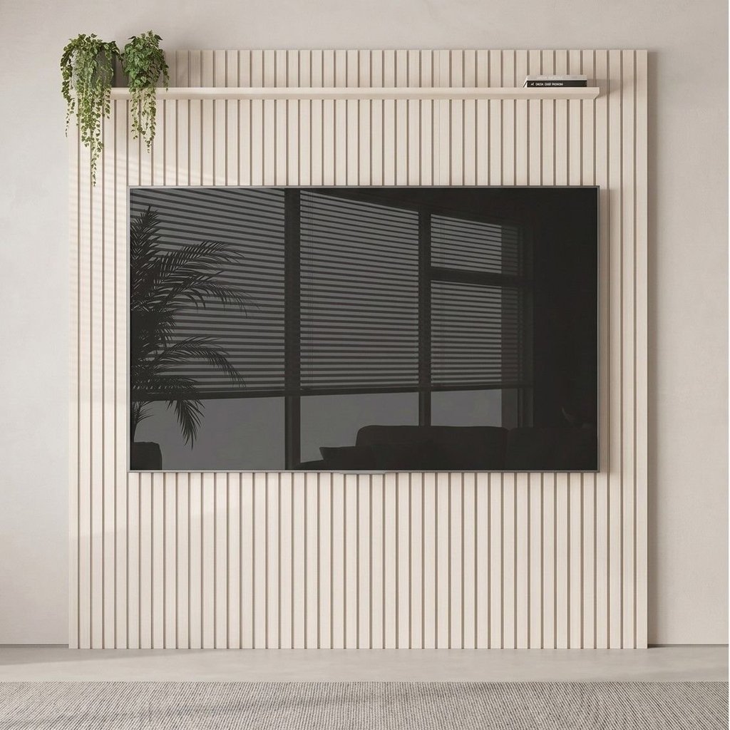 Painel Ripado para TV até 75 Polegadas 100% MDF 228,6cmx240cm Arbo Bege Off White Off White