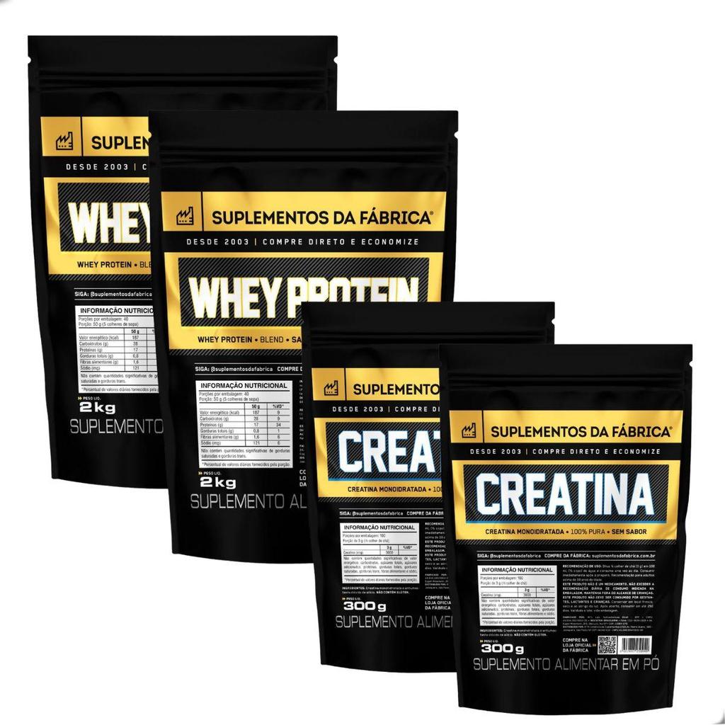 Kit 2 Whey ISO Blend 2Kg + 2 Creatina 300g Suplemento da Fabrica
