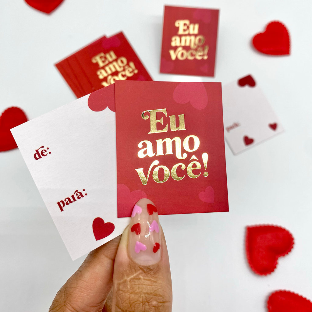 10un Mini Cartão Hot Stamping "Eu Amo Você" Vermelho