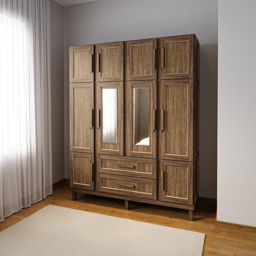 Guarda-Roupa Casal com Espelho 10 Portas 2 Gavetas Maceió Marrom/Imbuia Imbuia Natural