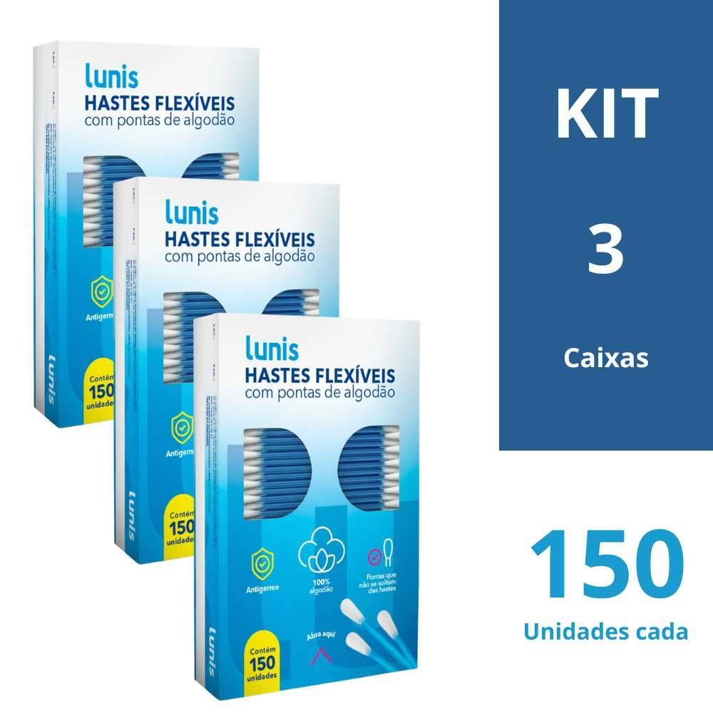 Kit 3 Cx Hastes Flexíveis Lunis Com 150 Unidades Cada - Total 450