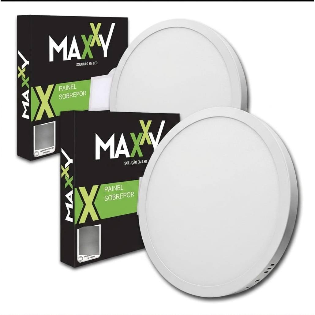 Kit 2 Plafon Led Painel Sobrepor Branco Redondo 18w 6500k Bivolt 127/220v Luminaria Teto