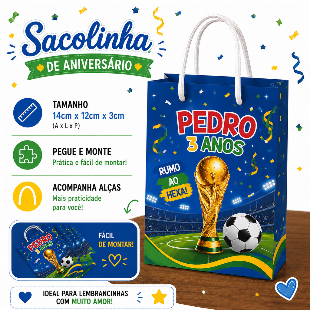Sacolinha Personalizada Copa do Mundo Futebol Lembrancinhas Festa infantil Aniversário