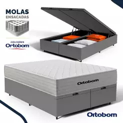Cama Box Baú com Colchão de Molas Ensacadas Ortobom One Face Plenno Superpocket Queen 158cm