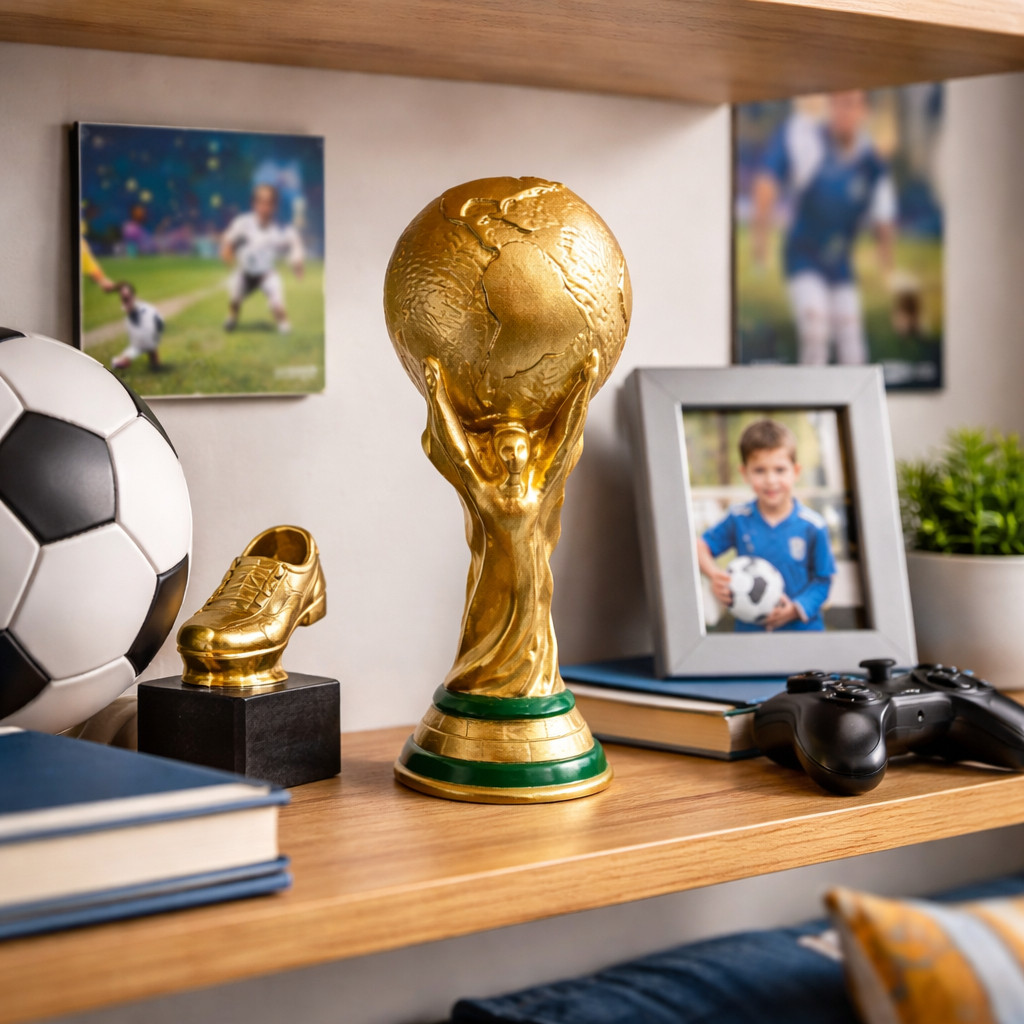 Troféu Taça Copa do Mundo em Resina Dourada 18cm Decorativo Futebol Presente Colecionável