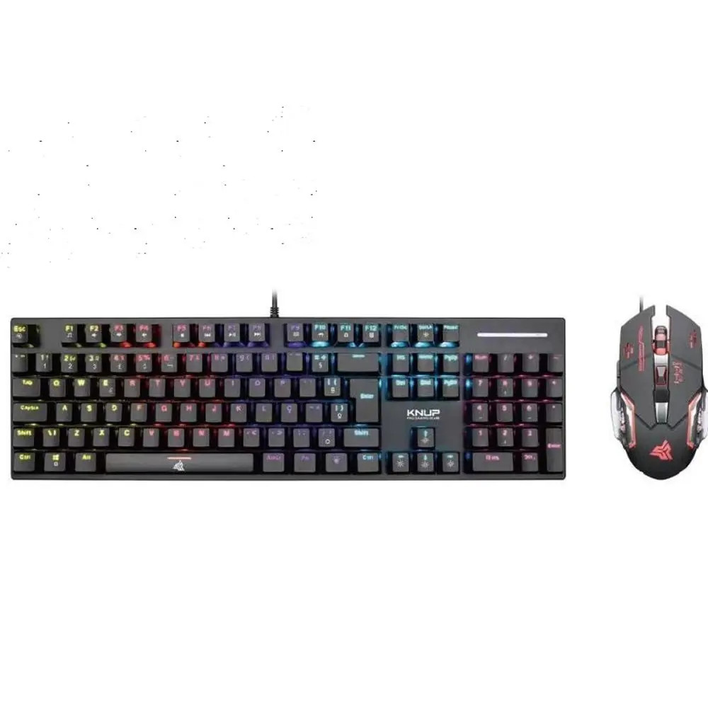 Kit Teclado Mecânico e Mouse, Knup Madset, Mouse 3600 DPI, Teclado Switch Blue, ABNT2, USB, Preto