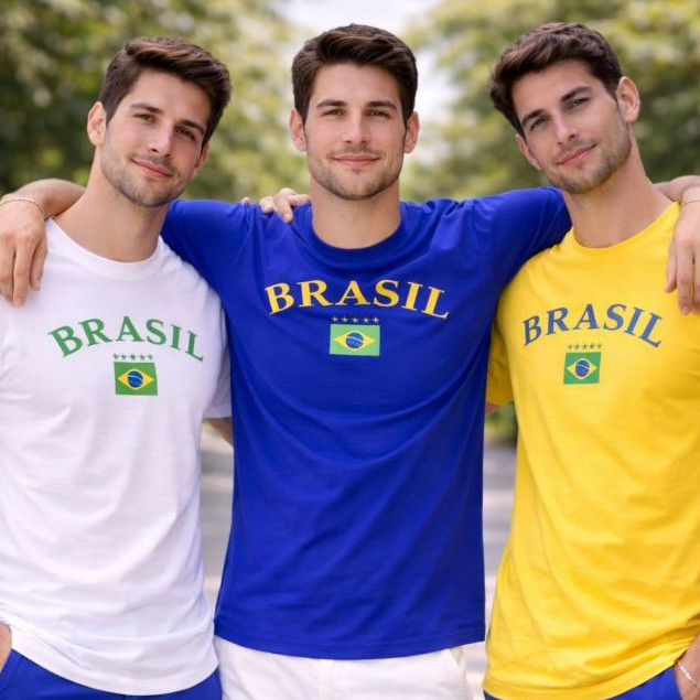 Kit 3 Camisetas Do Brasil Masculina Torcedor Copa Conjunto T-Shirt Estampada 100% Algodão Premium