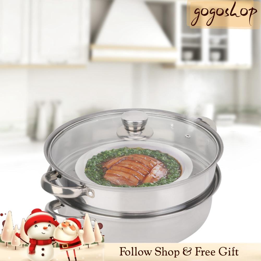 Gogoshopp-br Panela a vapor de 2 camadas, 27cm/11 polegadas, aço inoxidável, panela, legumes, ovos, camarão, comida,