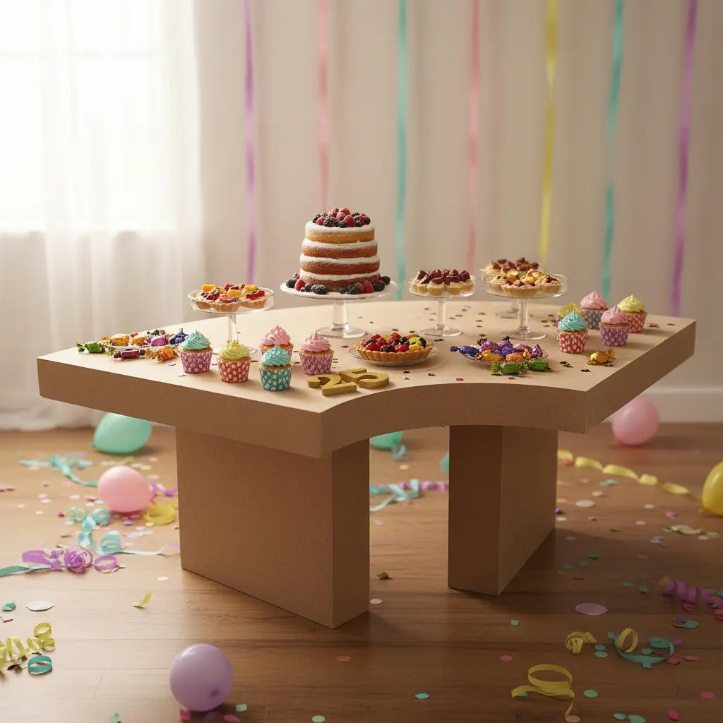 Mesa de Festa Curva MDF Cru Modular Adquira Mais Pecas Forme Circulo ou S Decoracao Versatil Grande Resistencia