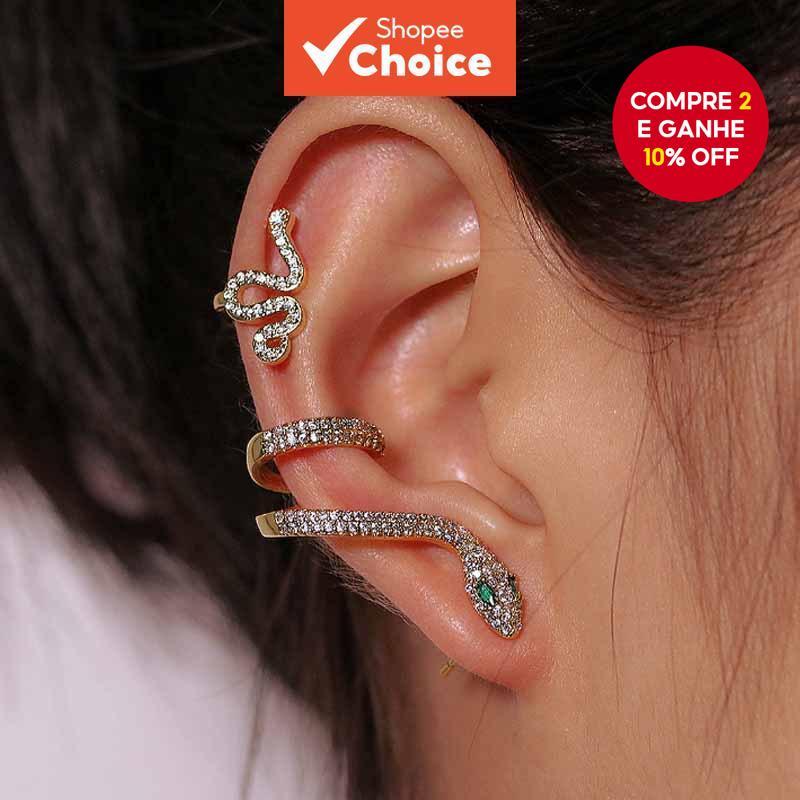 Cobra Brincos Retrô Tridimensional Zircônio Dourado Orelha Clipe Estilo Cheio em Oferta na Shopee