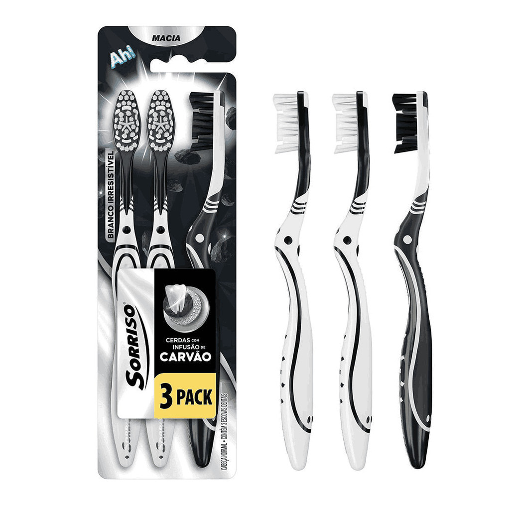 Escova Dente Sorriso Carvao 3un em Oferta na Shopee