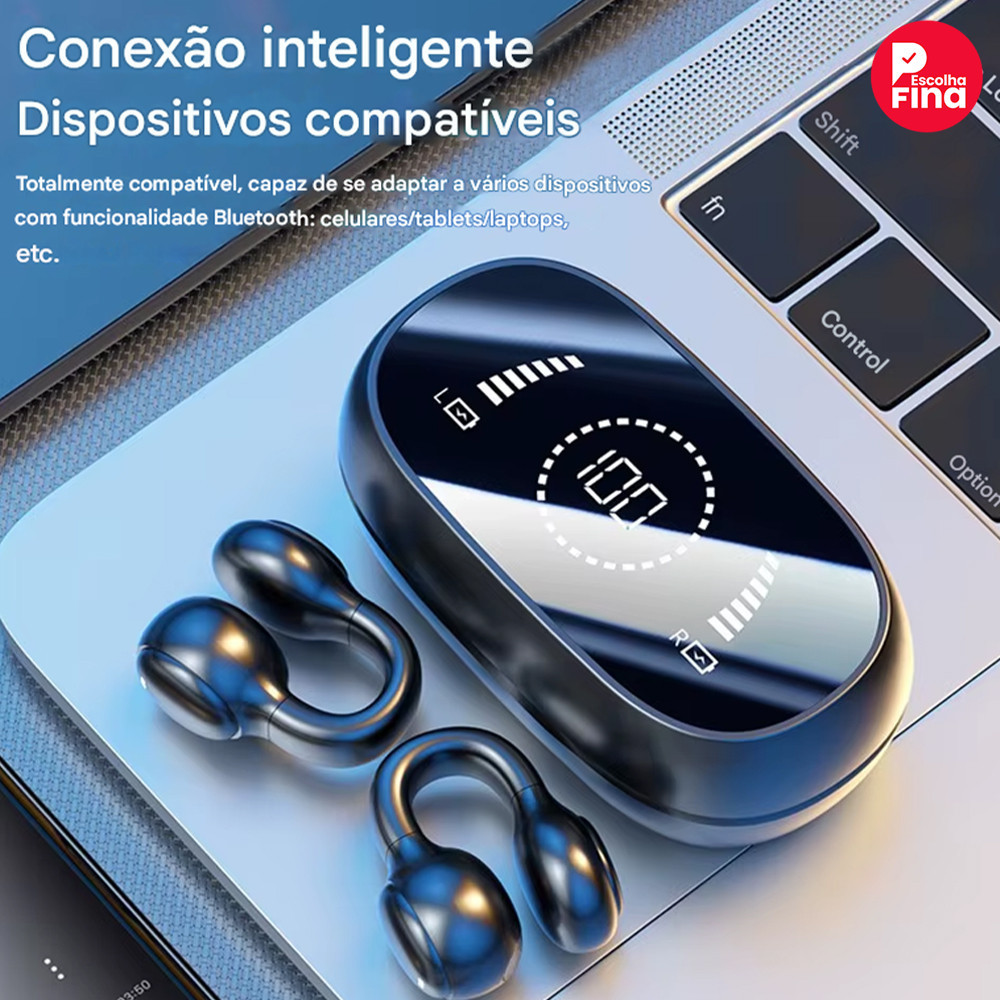 Fone Bluetooth Clip 2026 Som de Alta Qualidade Não Intra Auricular Autonomia Estendida Proteção para Ouvidos