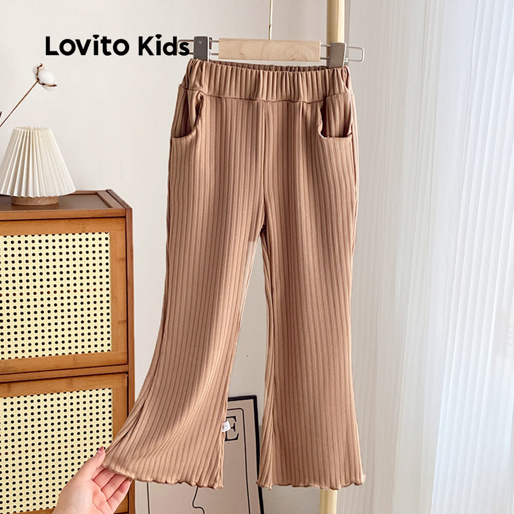 Lovito Kids Calça Casual com Bolso Primavera/verão Calça Cáqui para Meninas LNL128157 em Oferta na Shopee