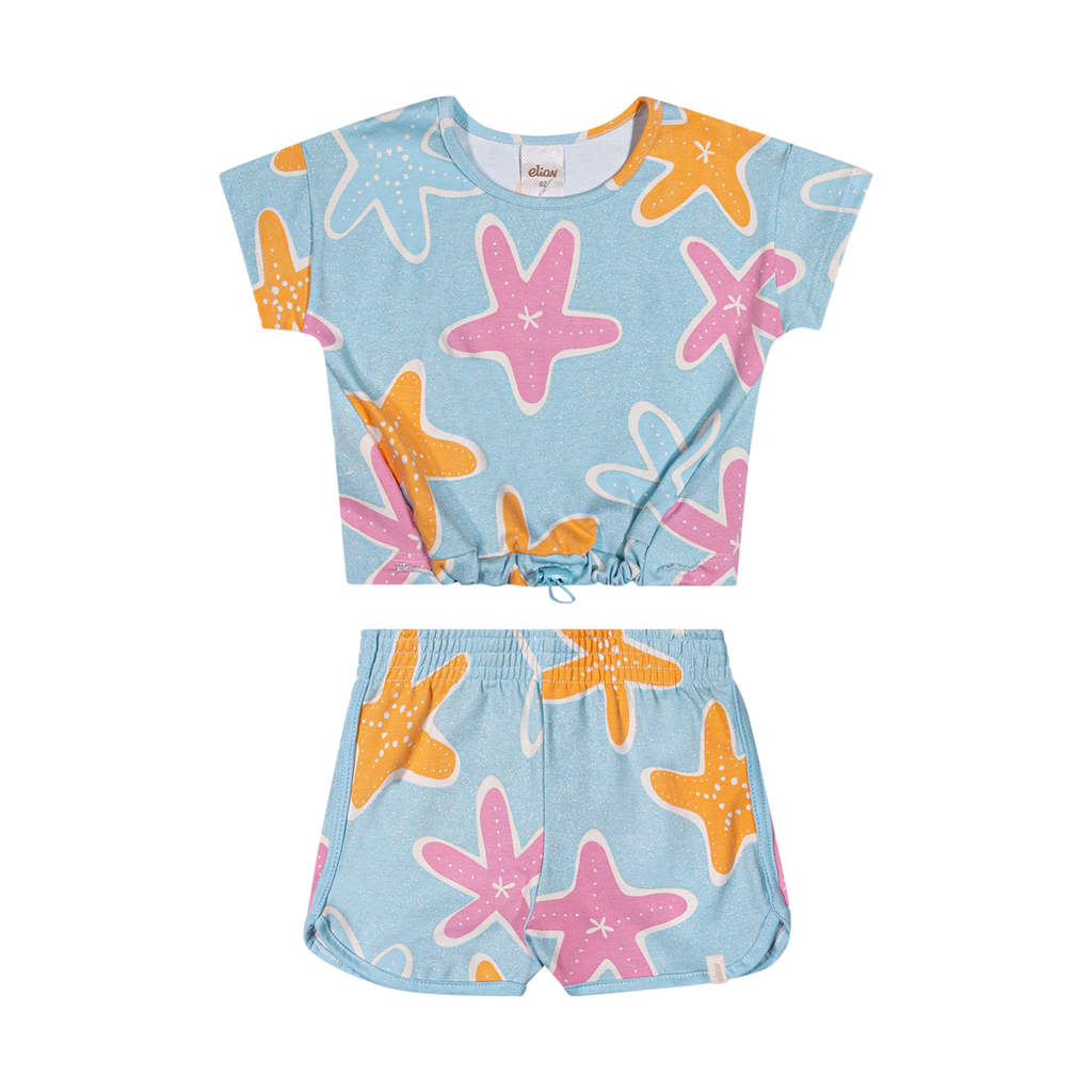 Detalhes do Conjunto Curto Infantil Menina Estrela-do-Mar Elian Azul