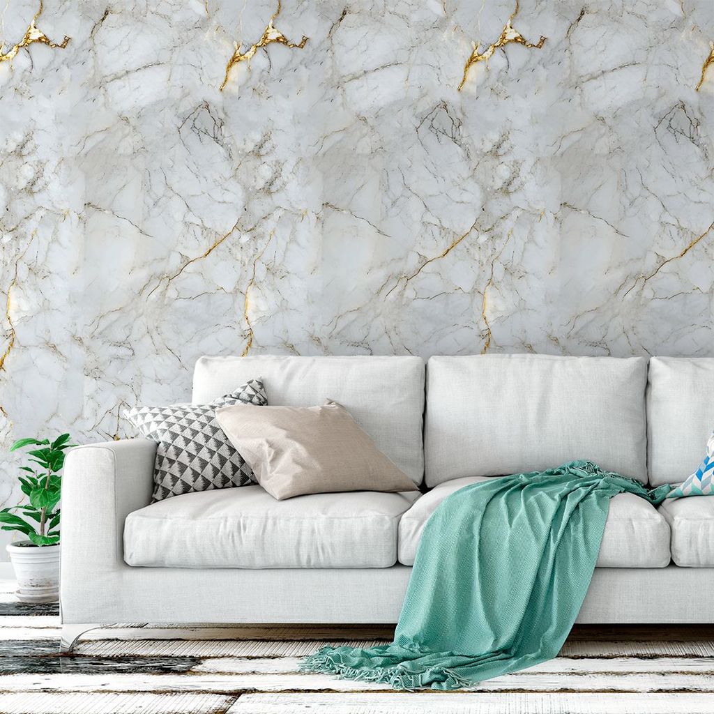 Mármore Papel de Parede Premium Cinza e Dourado