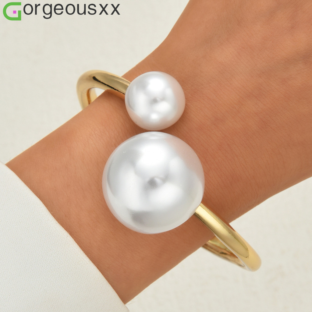 [Gorgeousxx] Pulseira De Pérola Grande Exagerada Para Mulheres Pulseiras De Temperamento Punk Joias Diárias