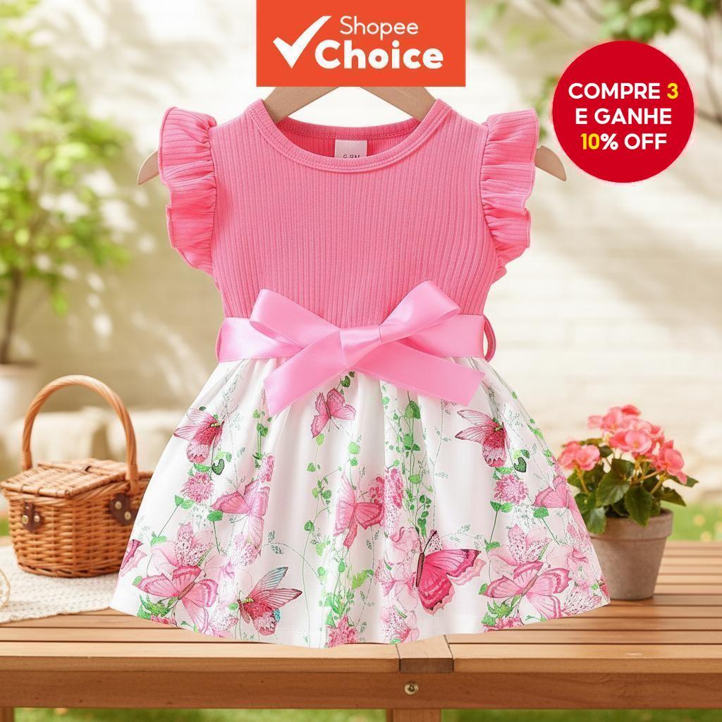 Vestido Floral Encantador com Borboletas para Bebês Meninas de 6 a 36 Meses, Roupas Casuais Sem Mangas para Festas de