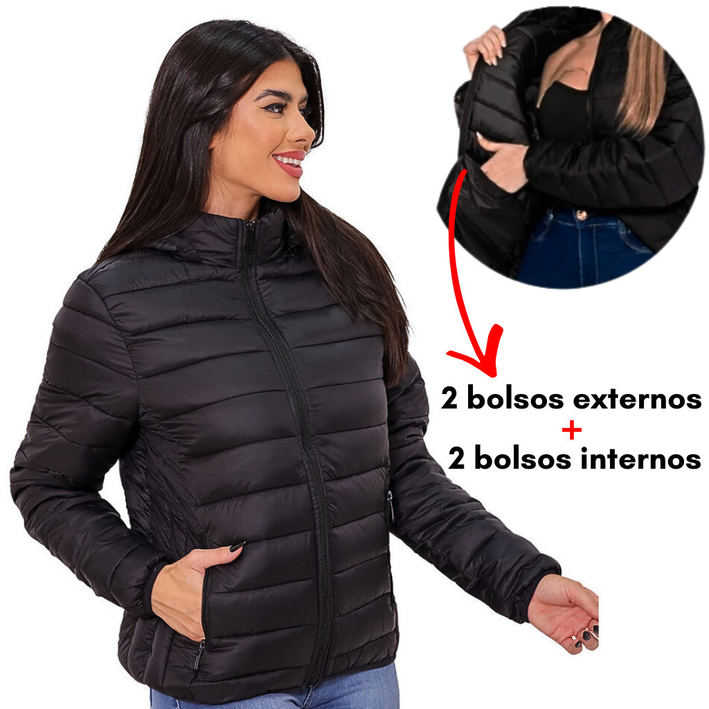 Bobojaco Jaqueta Puffer Feminina Casaco Quentinho Gominho Nylon Impermeável Capuz Removível em Oferta na Shopee